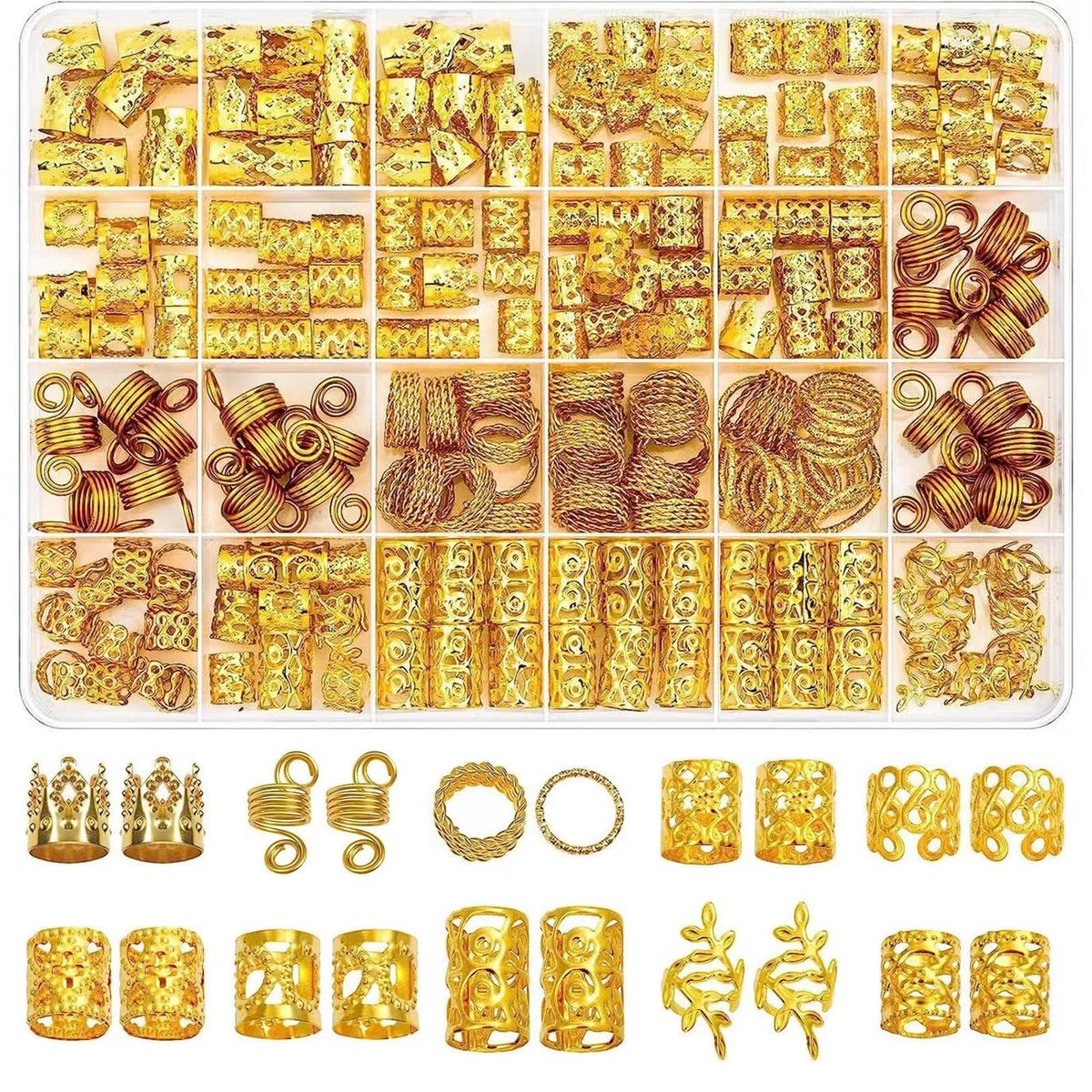 220-teiliges Gold-Haarschmuck-Geflecht, Tuefuzy Haaraccessoires, Dreadlock-Zubehör, Metall-Gold-Zöpfe, Ringe, Manschetten, Clips für Schmuckdekorationen
