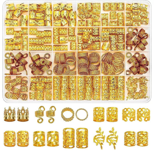 220-teiliges Gold-Haarschmuck-Geflecht, Tuefuzy Haaraccessoires, Dreadlock-Zubehör, Metall-Gold-Zöpfe, Ringe, Manschetten, Clips für Schmuckdekorationen