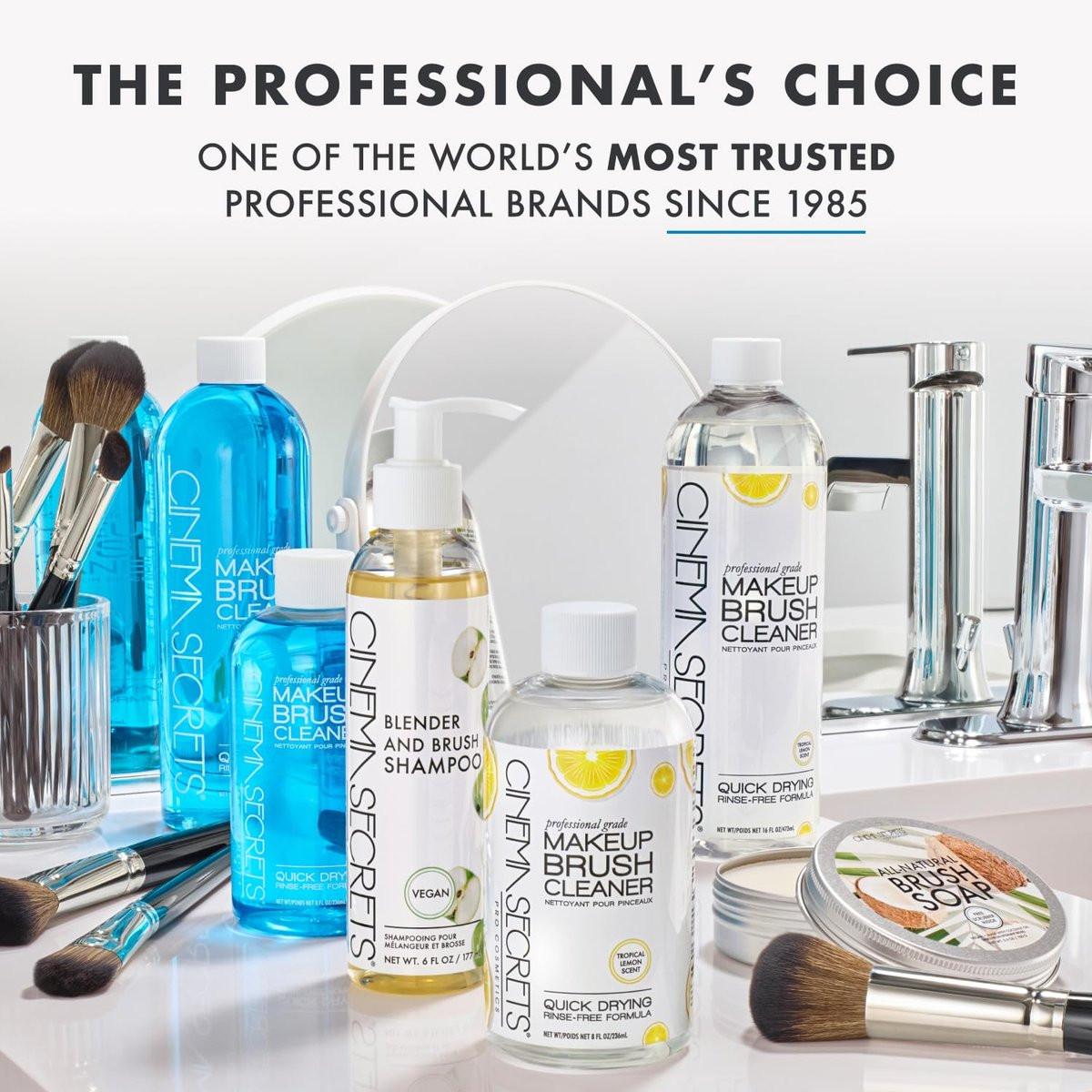 Cinema Secrets Original Blue Vanilla Makeup Pinsel Reiniger Lösung & Spray Combo – Professioneller Reiniger für Make-up-Pinsel – Schnelltrocknend & ohne Spülen – Entfernt eingetrocknetes Make-up (473 ml & 59 ml)