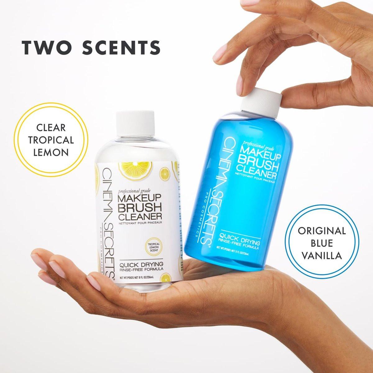 Cinema Secrets Original Blue Vanilla Makeup Pinsel Reiniger Lösung & Spray Combo – Professioneller Reiniger für Make-up-Pinsel – Schnelltrocknend & ohne Spülen – Entfernt eingetrocknetes Make-up (473 ml & 59 ml)