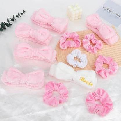 CIEHER 12-teiliges Junggesellinnen-Abschied Partygeschenk-Set: 6 Spa-Stirnbänder + 6 Samt-Haargummis für Braut und Brautjungfern