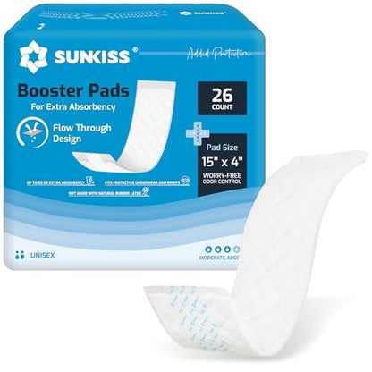 SUNKISS Trustplus Booster Pads 15" x 4" – Extra Saugfähigkeit für Erwachsenen-Inkontinenz, Geruchskontrolle, 26 Stück