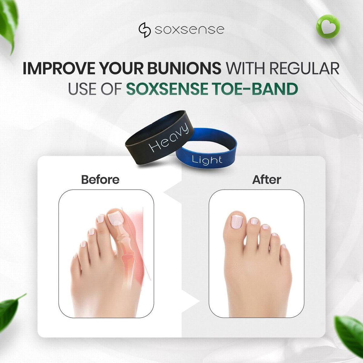 Soxsense Zehenstrecker Bänder - Zehenspreizer für Ballenkorrektur, Hallux Valgus Korrektor, Fußstrecker Widerstandsband für Ballenlinderung 2 Stück