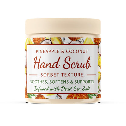 CalmGrace Hand Scrub für trockene Hände | Handpeeling mit Totes Meersalz & Ananas-Kokos-Duft | Sorbet-Textur | 300g | Angereichert mit Avocadoöl, Vitamin E & C