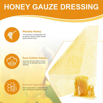 Ceeport Manuka Honig Wundauflage mit Gaze 2" x 2", 10er-Pack Manuka Honig Wundpflegepads, Medizinische Honigverbände für die Wundversorgung, Honigpflaster für schnellere Heilung von Verbrennungen, Schürfwunden, Schnitten und Verbrühungen