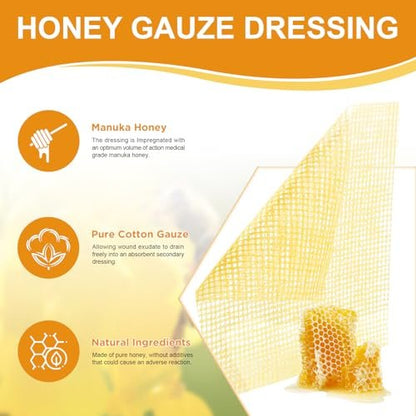 Ceeport Manuka Honig Wundauflage mit Gaze 2" x 2", 10er-Pack Manuka Honig Wundpflegepads, Medizinische Honigverbände für die Wundversorgung, Honigpflaster für schnellere Heilung von Verbrennungen, Schürfwunden, Schnitten und Verbrühungen