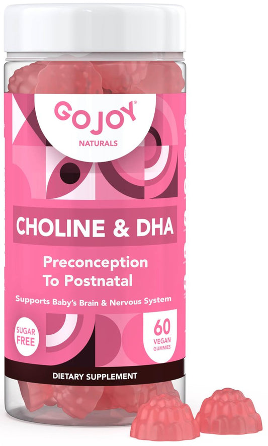 GOJOY NATURALS Pranatale Gummis mit Cholin & DHA – Präkonzeption, Schwangerschaft & Postnatale Vitamine für Frauen – Cholin 250 mg + DHA 150 mg – Vegan, Zuckerfrei, Nicht-GVO