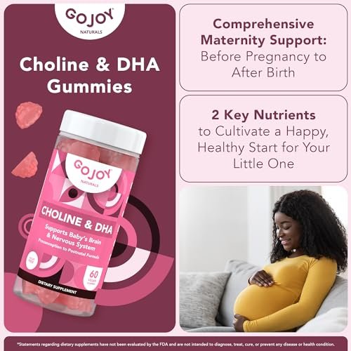 GOJOY NATURALS Pranatale Gummis mit Cholin & DHA – Präkonzeption, Schwangerschaft & Postnatale Vitamine für Frauen – Cholin 250 mg + DHA 150 mg – Vegan, Zuckerfrei, Nicht-GVO