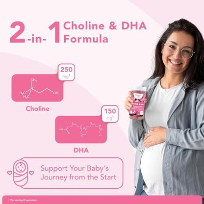GOJOY NATURALS Pranatale Gummis mit Cholin & DHA – Präkonzeption, Schwangerschaft & Postnatale Vitamine für Frauen – Cholin 250 mg + DHA 150 mg – Vegan, Zuckerfrei, Nicht-GVO