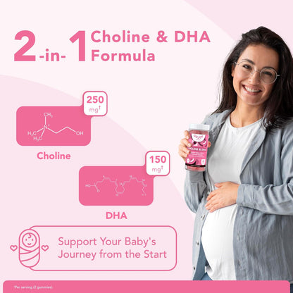 GOJOY NATURALS Pranatale Gummis mit Cholin & DHA – Präkonzeption, Schwangerschaft & Postnatale Vitamine für Frauen – Cholin 250 mg + DHA 150 mg – Vegan, Zuckerfrei, Nicht-GVO