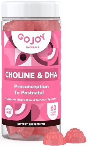 GOJOY NATURALS Pranatale Gummis mit Cholin & DHA – Präkonzeption, Schwangerschaft & Postnatale Vitamine für Frauen – Cholin 250 mg + DHA 150 mg – Vegan, Zuckerfrei, Nicht-GVO
