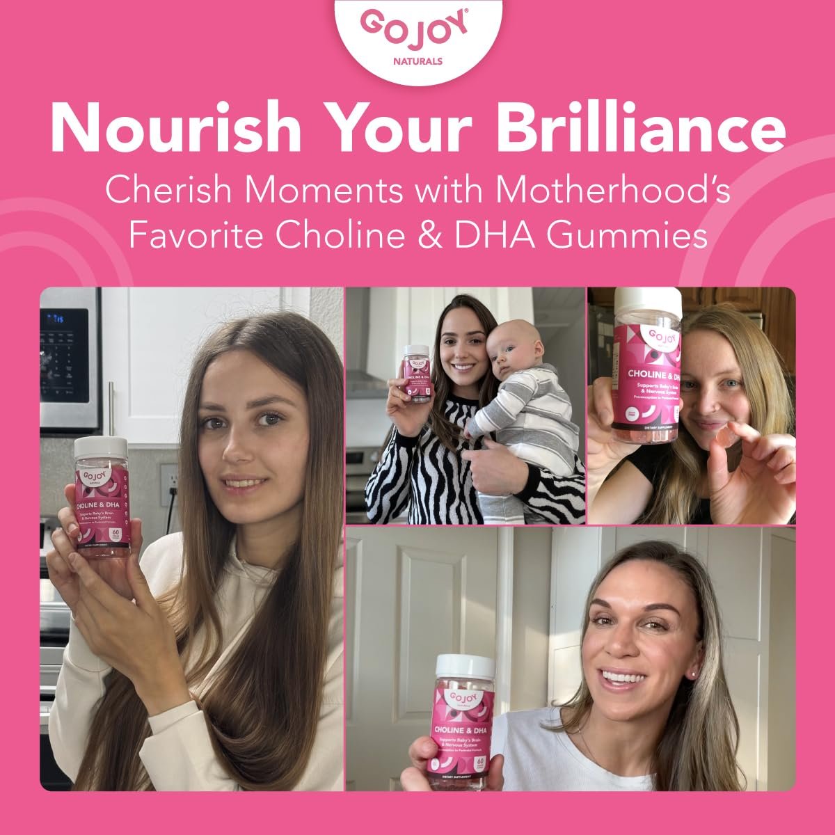 GOJOY NATURALS Pranatale Gummis mit Cholin & DHA – Präkonzeption, Schwangerschaft & Postnatale Vitamine für Frauen – Cholin 250 mg + DHA 150 mg – Vegan, Zuckerfrei, Nicht-GVO