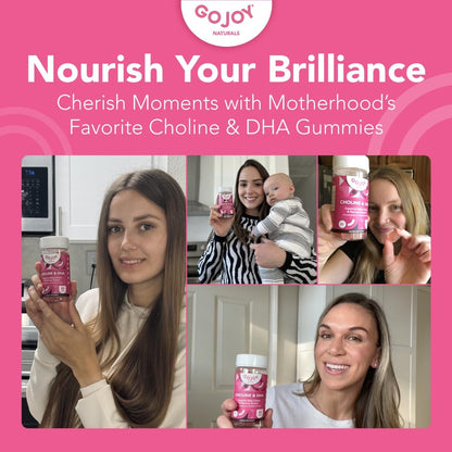 GOJOY NATURALS Pranatale Gummis mit Cholin & DHA – Präkonzeption, Schwangerschaft & Postnatale Vitamine für Frauen – Cholin 250 mg + DHA 150 mg – Vegan, Zuckerfrei, Nicht-GVO