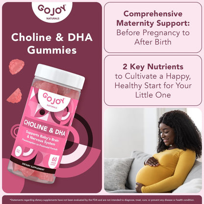 GOJOY NATURALS Pranatale Gummis mit Cholin & DHA – Präkonzeption, Schwangerschaft & Postnatale Vitamine für Frauen – Cholin 250 mg + DHA 150 mg – Vegan, Zuckerfrei, Nicht-GVO