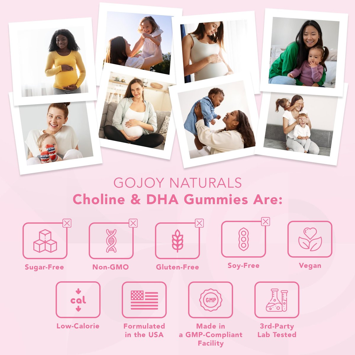 GOJOY NATURALS Pranatale Gummis mit Cholin & DHA – Präkonzeption, Schwangerschaft & Postnatale Vitamine für Frauen – Cholin 250 mg + DHA 150 mg – Vegan, Zuckerfrei, Nicht-GVO
