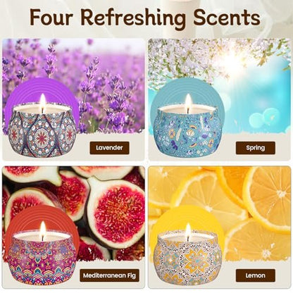 TranquilBliss Duftkerzen-Set, 4er-Pack Sojawachs-Kerzen, 120 Stunden Brenndauer, ideales Geschenk für Frauen, Geburtstagsgeschenke