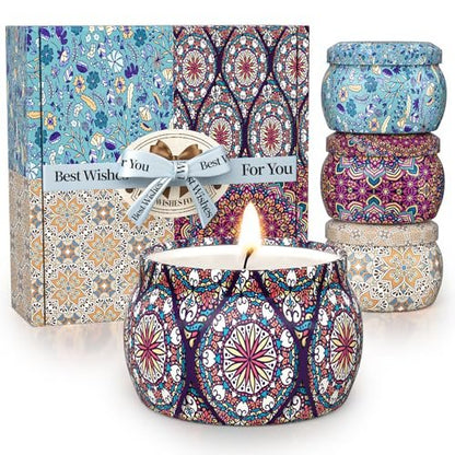 TranquilBliss Duftkerzen-Set, 4er-Pack Sojawachs-Kerzen, 120 Stunden Brenndauer, ideales Geschenk für Frauen, Geburtstagsgeschenke