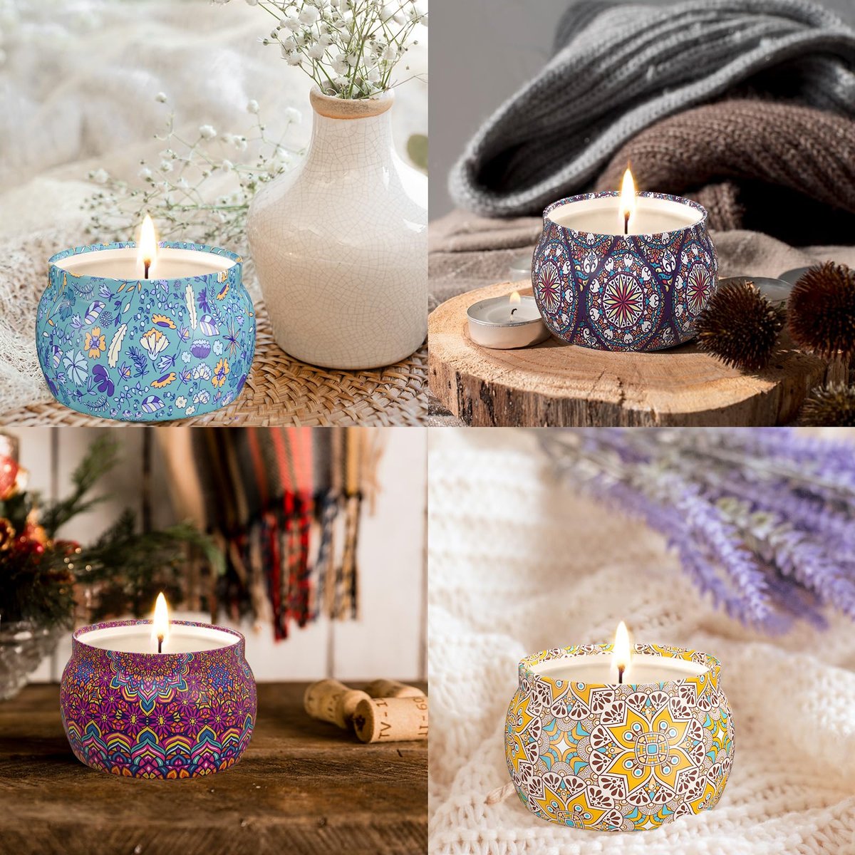 TranquilBliss Duftkerzen-Set, 4er-Pack Sojawachs-Kerzen, 120 Stunden Brenndauer, ideales Geschenk für Frauen, Geburtstagsgeschenke