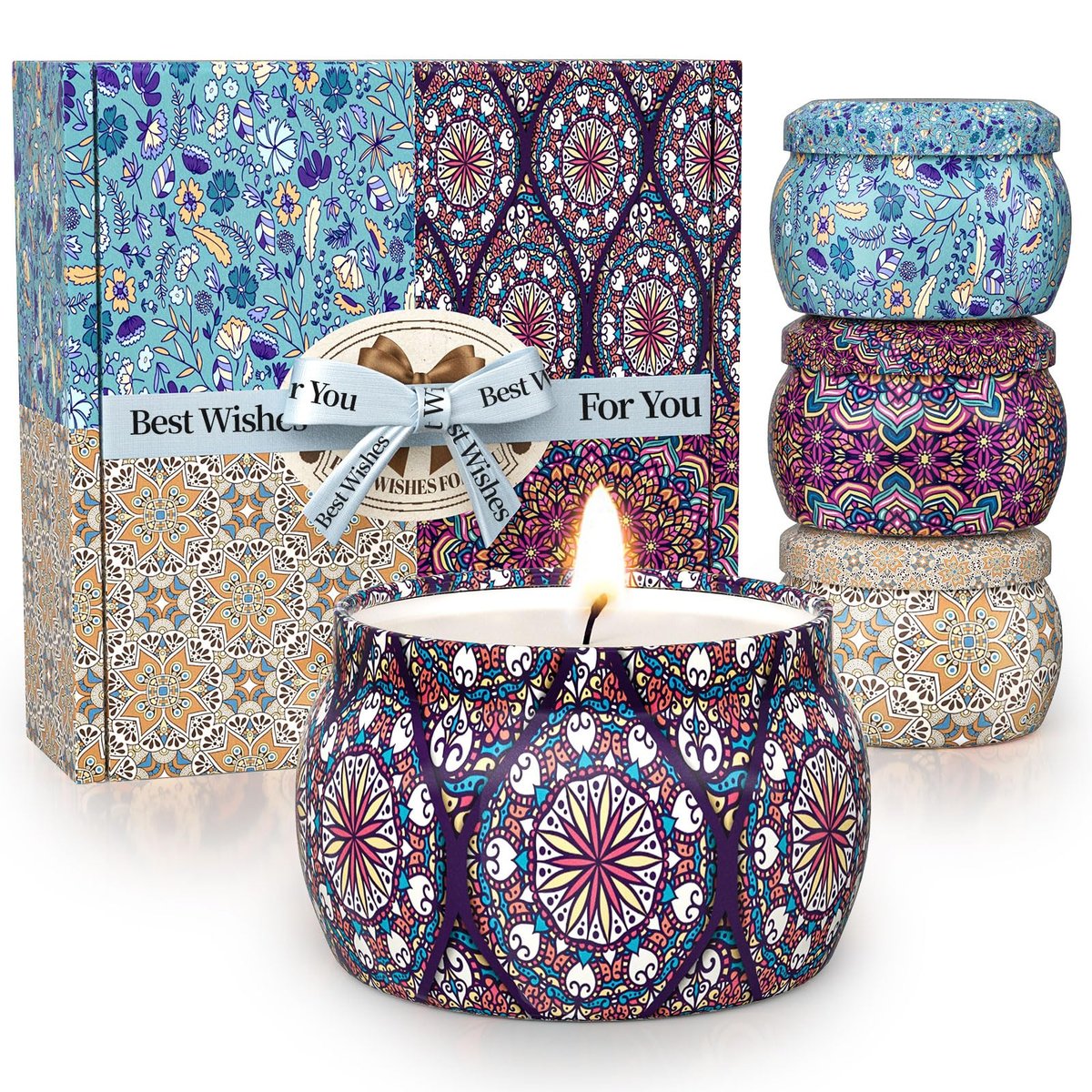 TranquilBliss Duftkerzen-Set, 4er-Pack Sojawachs-Kerzen, 120 Stunden Brenndauer, ideales Geschenk für Frauen, Geburtstagsgeschenke
