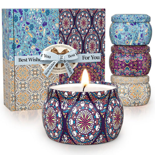 TranquilBliss Duftkerzen-Set, 4er-Pack Sojawachs-Kerzen, 120 Stunden Brenndauer, ideales Geschenk für Frauen, Geburtstagsgeschenke