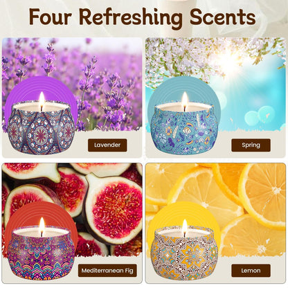 TranquilBliss Duftkerzen-Set, 4er-Pack Sojawachs-Kerzen, 120 Stunden Brenndauer, ideales Geschenk für Frauen, Geburtstagsgeschenke