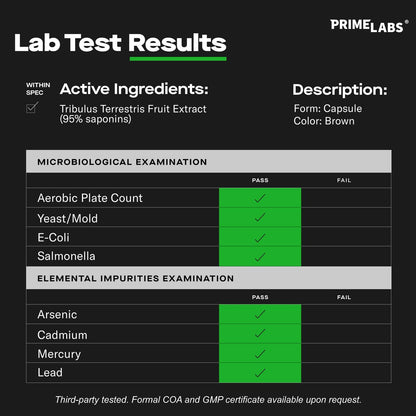 Prime Labs Tribulus Terrestris für Männer 1300 mg - Angereichert mit 95 % Saponinen - Energie, Vitalität, Kraft - 120 Kapseln