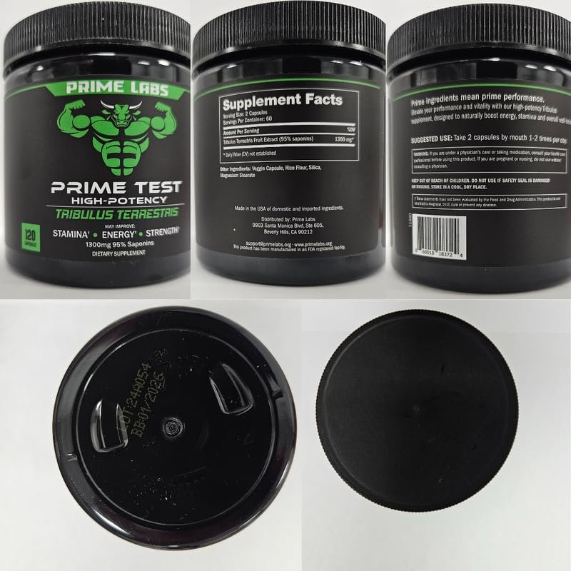 Prime Labs Tribulus Terrestris für Männer 1300 mg - Angereichert mit 95 % Saponinen - Energie, Vitalität, Kraft - 120 Kapseln