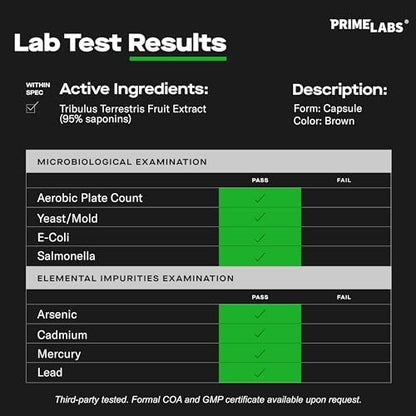 Prime Labs Tribulus Terrestris für Männer 1300 mg - Angereichert mit 95 % Saponinen - Energie, Vitalität, Kraft - 120 Kapseln