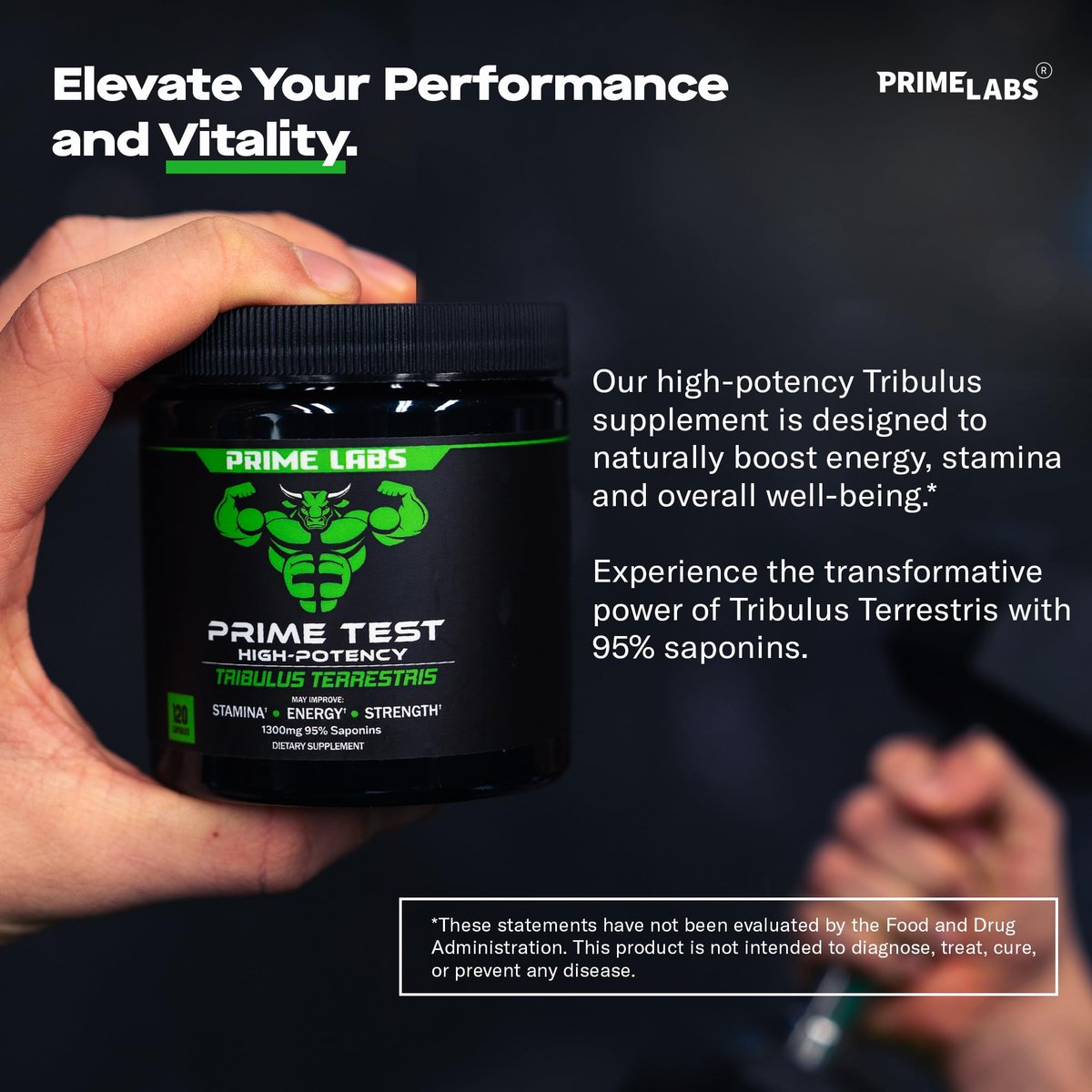 Prime Labs Tribulus Terrestris für Männer 1300 mg - Angereichert mit 95 % Saponinen - Energie, Vitalität, Kraft - 120 Kapseln