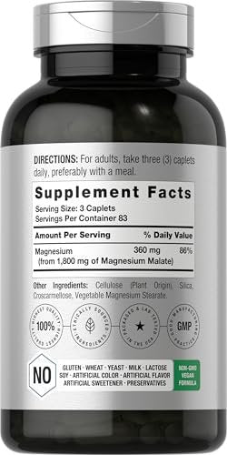 Horbäach Magnesium Malat | 1800 mg | 250 Tabletten | Vegetarisch, Nicht-GVO, Glutenfrei