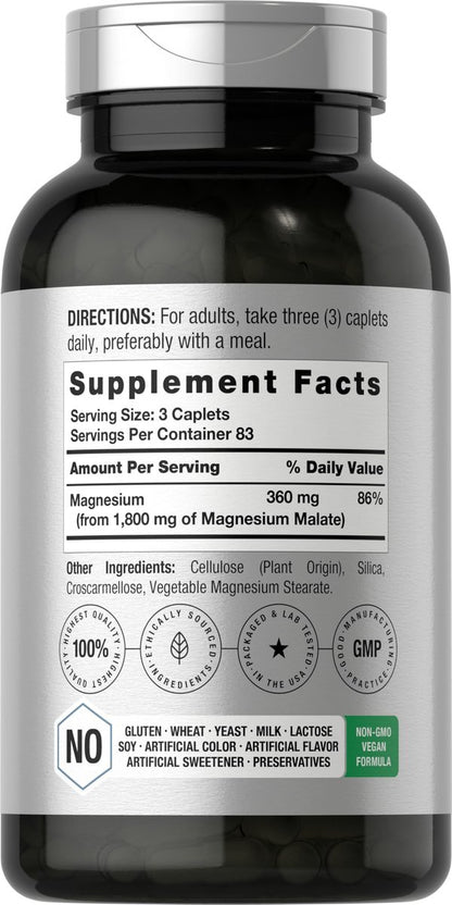 Horbäach Magnesium Malat | 1800 mg | 250 Tabletten | Vegetarisch, Nicht-GVO, Glutenfrei