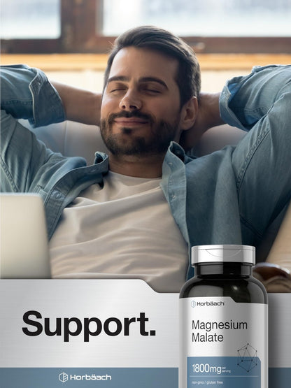 Horbäach Magnesium Malat | 1800 mg | 250 Tabletten | Vegetarisch, Nicht-GVO, Glutenfrei
