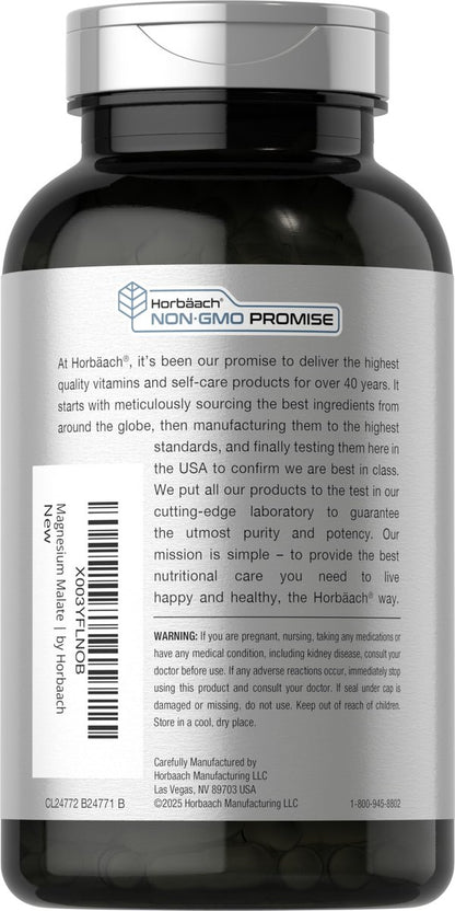 Horbäach Magnesium Malat | 1800 mg | 250 Tabletten | Vegetarisch, Nicht-GVO, Glutenfrei