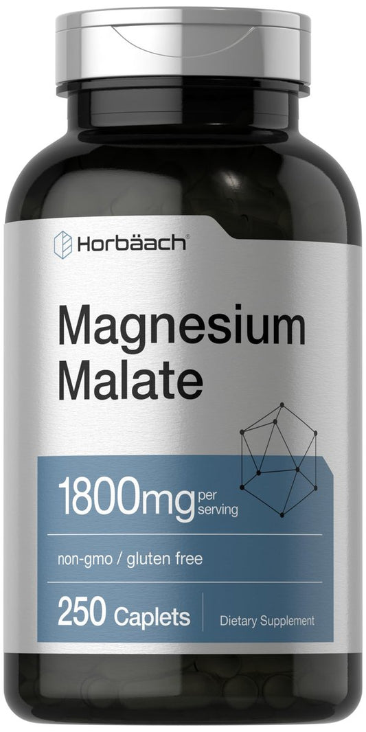 Horbäach Magnesium Malat | 1800 mg | 250 Tabletten | Vegetarisch, Nicht-GVO, Glutenfrei