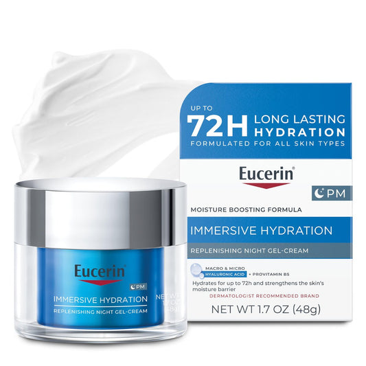 Eucerin Feuchtigkeitscreme Nacht Gel Gesichtscreme mit Hyaluronsäure und Provitamin B5, ultra-leicht, reduziert das Erscheinungsbild von feinen Linien und Falten, 1,7 Oz