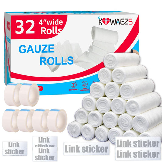 KIWAEZS 32er-Pack Mullbinden 10 cm x 4,1 m – Premium-Qualität, fussel- und latexfrei, dehnbar, ideal für Wundversorgung und Wundverbände (einzeln verpackt)