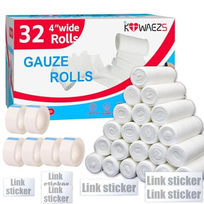 KIWAEZS 32er-Pack Mullbinden 10 cm x 4,1 m – Premium-Qualität, fussel- und latexfrei, dehnbar, ideal für Wundversorgung und Wundverbände (einzeln verpackt)