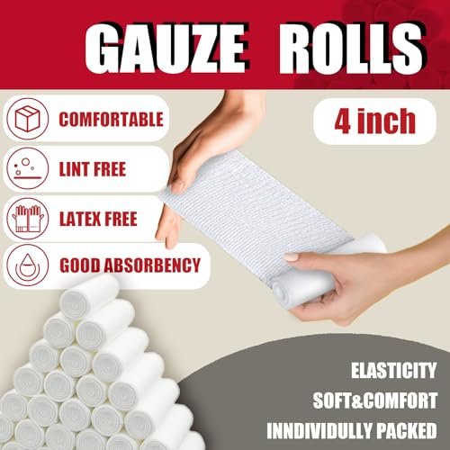 KIWAEZS 32er-Pack Mullbinden 10 cm x 4,1 m – Premium-Qualität, fussel- und latexfrei, dehnbar, ideal für Wundversorgung und Wundverbände (einzeln verpackt)