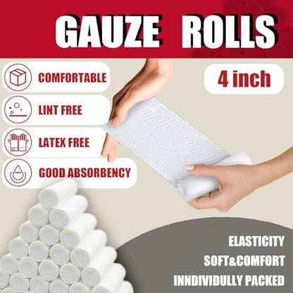 KIWAEZS 32er-Pack Mullbinden 10 cm x 4,1 m – Premium-Qualität, fussel- und latexfrei, dehnbar, ideal für Wundversorgung und Wundverbände (einzeln verpackt)