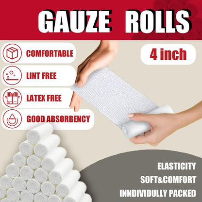 KIWAEZS 32er-Pack Mullbinden 10 cm x 4,1 m – Premium-Qualität, fussel- und latexfrei, dehnbar, ideal für Wundversorgung und Wundverbände (einzeln verpackt)