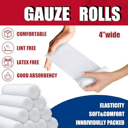 KIWAEZS 24er-Pack Mullbinden 4" x 4,1 Yards – Premium-Qualität, fussel- und latexfrei, dehnbar, für Wundversorgung und Verbände (Ideal für Haus- und Auto-Erste-Hilfe-Sets)