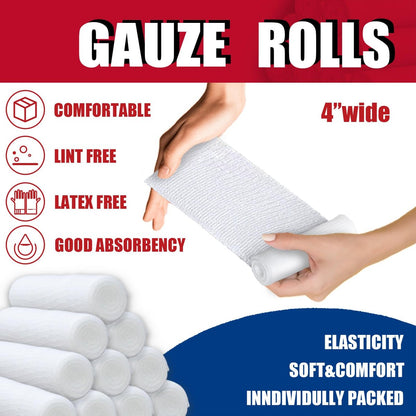 KIWAEZS 24er-Pack Mullbinden 4" x 4,1 Yards – Premium-Qualität, fussel- und latexfrei, dehnbar, für Wundversorgung und Verbände (Ideal für Haus- und Auto-Erste-Hilfe-Sets)