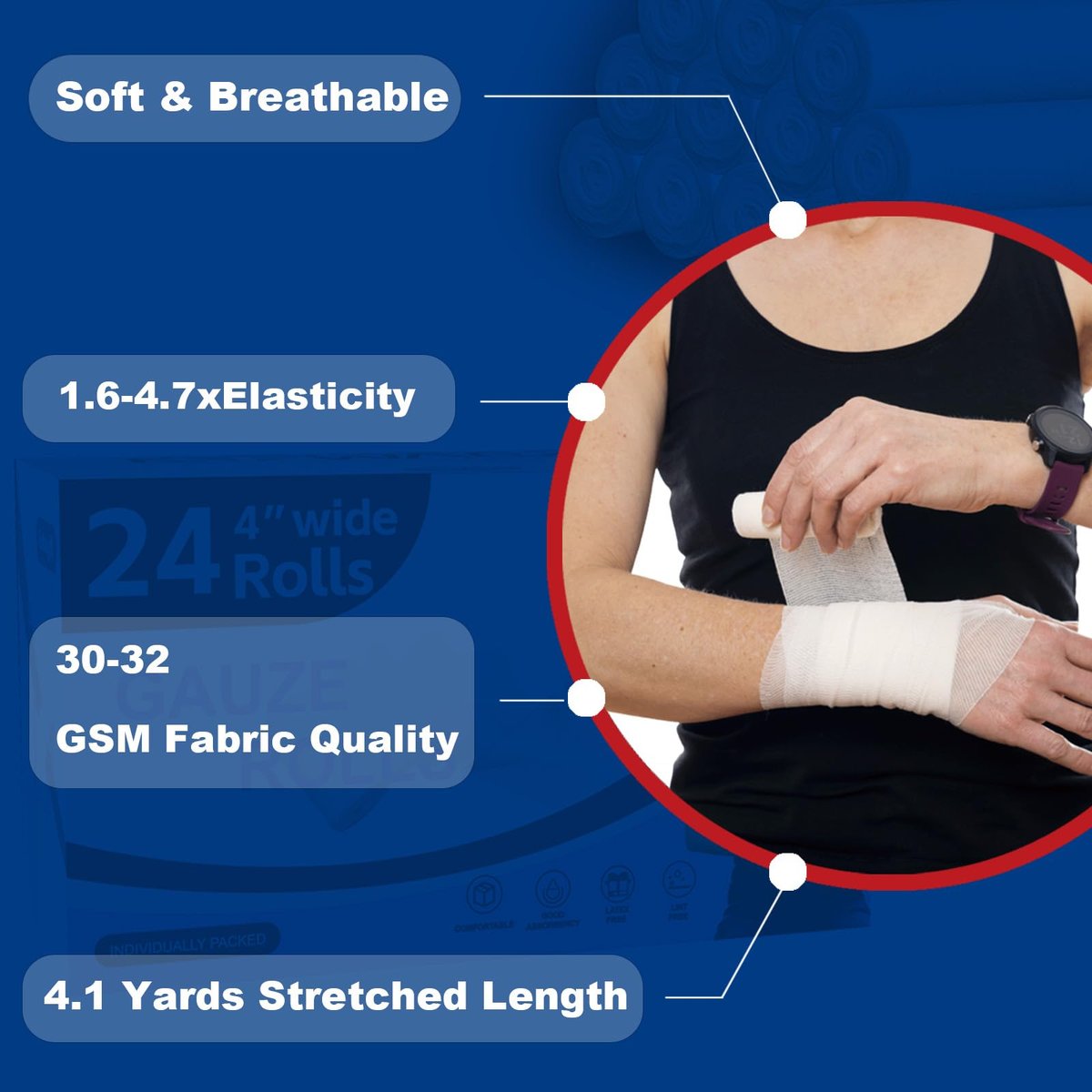 KIWAEZS 24er-Pack Mullbinden 4" x 4,1 Yards – Premium-Qualität, fussel- und latexfrei, dehnbar, für Wundversorgung und Verbände (Ideal für Haus- und Auto-Erste-Hilfe-Sets)