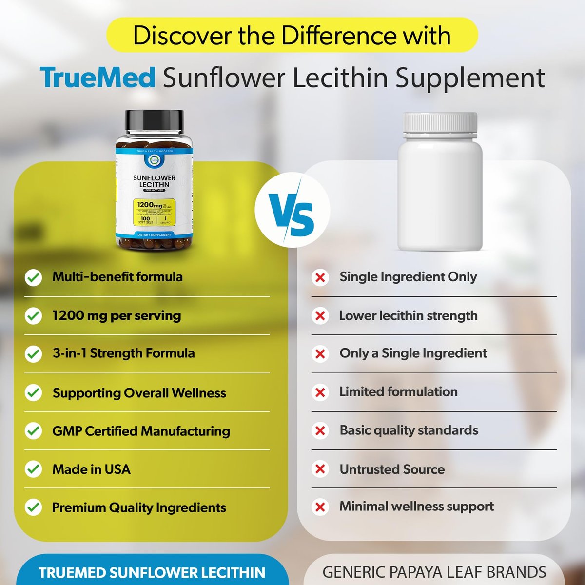 TRUEMED Bio Sonnenblumen-Lecithin 1200 mg – Stillergänzung für Mütter – Unterstützt Milchfluss, verstopfte Milchgänge, Gehirn- & Lebergesundheit – Sojafrei, Nicht-GVO – 100 Weichkapseln