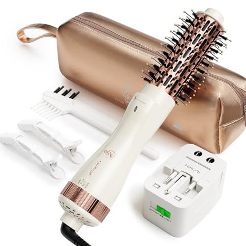 1,5 Zoll Fass (2,8'' Plus Borsten) Dual Voltage (110~250V) Rundbürsten-Haartrockner, Haartrocknerbürste mit EU-Adapter, 4-in-1 Negativ-Ionen-Volumenformer