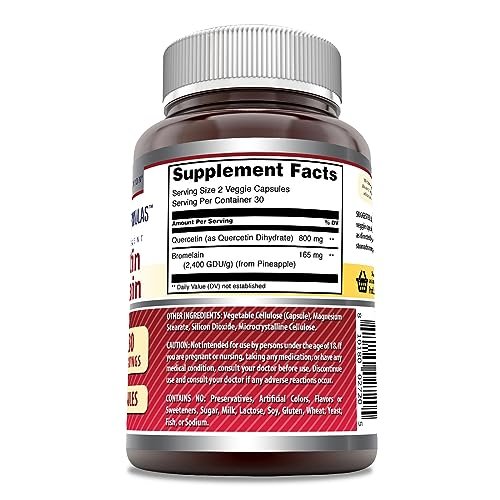 Amazing Nutrition Quercetin 800 mg mit Bromelain 165 mg – 60 vegane Kapseln, Non-GMO, glutenfrei, hergestellt in den USA