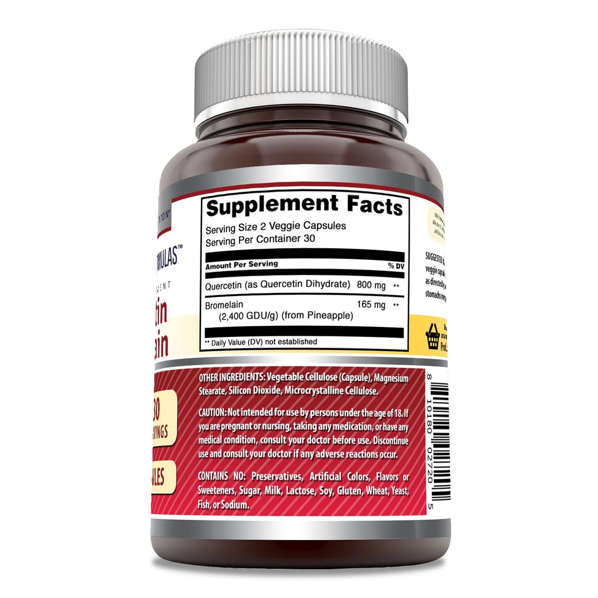 Amazing Nutrition Quercetin 800 mg mit Bromelain 165 mg – 60 vegane Kapseln, Non-GMO, glutenfrei, hergestellt in den USA