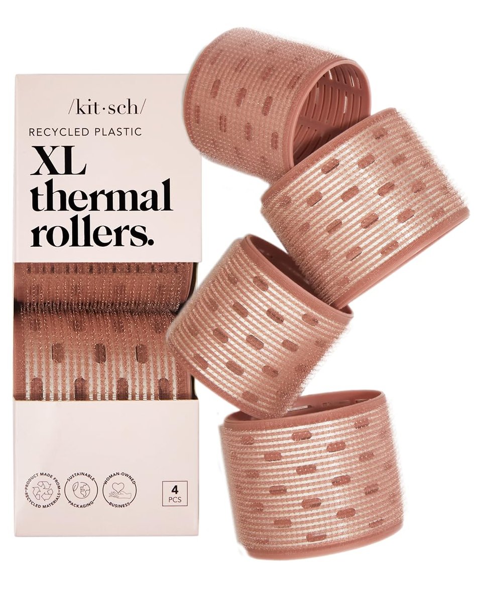 Kitsch Keramik-Haarroller für Frauen – Selbsthaftende Lockenwickler für hitzefreie Locken über Nacht, lang anhaltend, frizzfrei, voluminöse große Roller für alle Haartypen – Terrakotta, 4 Stück (Packung mit 1)