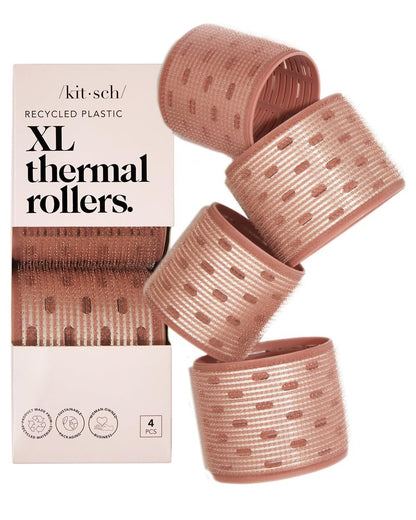 Kitsch Keramik-Haarroller für Frauen – Selbsthaftende Lockenwickler für hitzefreie Locken über Nacht, lang anhaltend, frizzfrei, voluminöse große Roller für alle Haartypen – Terrakotta, 4 Stück (Packung mit 1)
