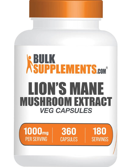Löwenmähne (Hericium erinaceus) Extrakt Kapseln - Nahrungsergänzungsmittel für Gedächtnis und Konzentration - Vegan, 2 Kapseln pro Portion (1000 mg), 360 Kapseln